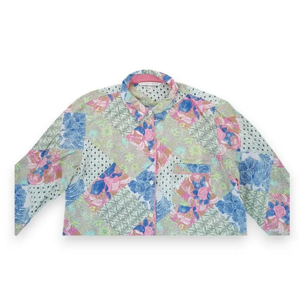 Victoria's Secret Women's - Floral Patchwork Sleepwear Shirt‎ Size S Long Sleeve